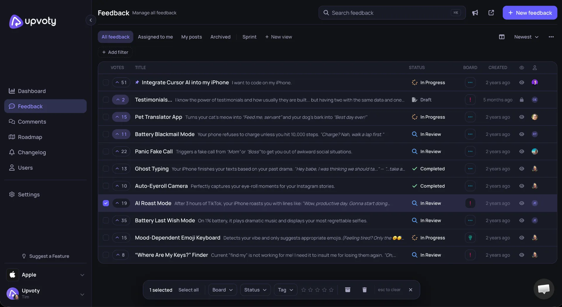 Upvoty powerful dashboard preview